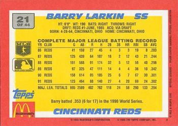 1992 Topps McDonald's Baseball's Best #21 Barry Larkin Back