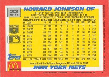1992 Topps McDonald's Baseball's Best #23 Howard Johnson Back