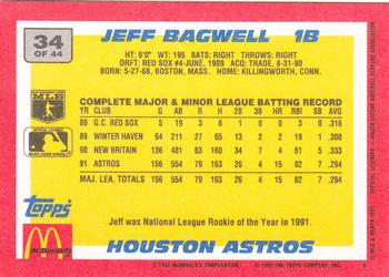 1992 Topps McDonald's Baseball's Best #34 Jeff Bagwell Back