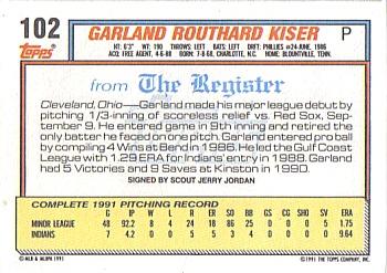 1992 Topps Major League Debut 1991 #102 Garland Kiser Back