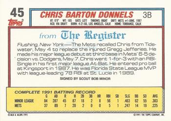 1992 Topps Major League Debut 1991 #45 Chris Donnels Back