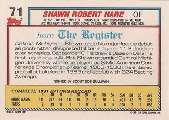 1992 Topps Major League Debut 1991 #71 Shawn Hare Back