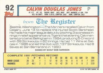 1992 Topps Major League Debut 1991 #92 Calvin Jones Back