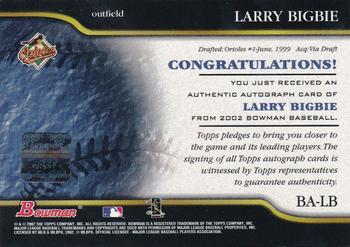 2002 Bowman - Autographs #BA-LB Larry Bigbie Back