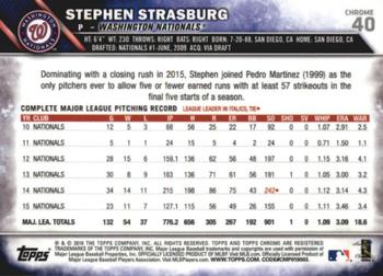 2016 Topps Chrome - Prism Refractor #40 Stephen Strasburg Back