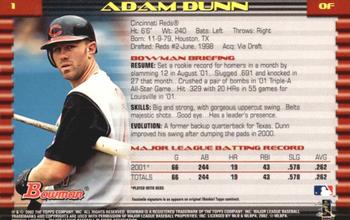 2002 Bowman - Gold #1 Adam Dunn  Back