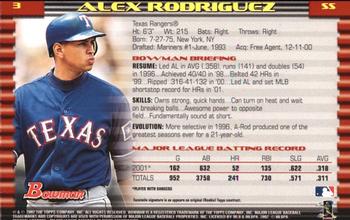 2002 Bowman - Gold #3 Alex Rodriguez  Back