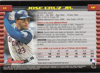 2002 Bowman - Gold #14 Jose Cruz Jr.  Back