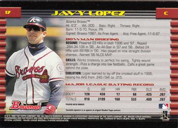 2002 Bowman - Gold #17 Javy Lopez  Back