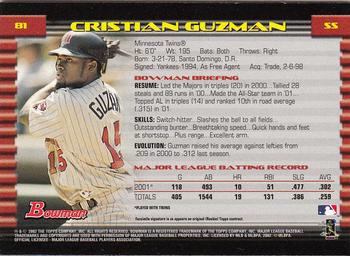 2002 Bowman - Gold #81 Cristian Guzman  Back