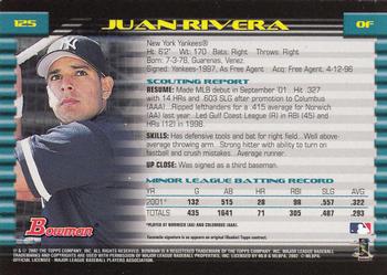 2002 Bowman - Gold #125 Juan Rivera  Back
