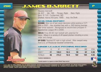 2002 Bowman - Gold #200 James Barrett  Back