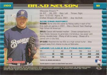 2002 Bowman - Gold #203 Brad Nelson  Back