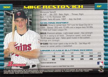 2002 Bowman - Gold #302 Mike Restovich  Back