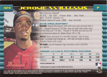 2002 Bowman - Gold #423 Jerome Williams  Back