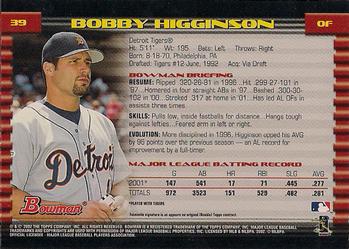 2002 Bowman - Gold #39 Bobby Higginson  Back