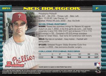 2002 Bowman Draft Picks & Prospects - Gold #BDP24 Nick Bourgeois  Back