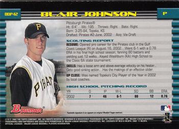 2002 Bowman Draft Picks & Prospects - Gold #BDP42 Blair Johnson  Back