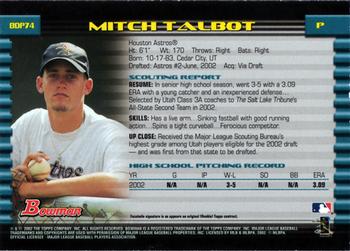 2002 Bowman Draft Picks & Prospects - Gold #BDP74 Mitch Talbot  Back