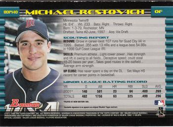 2002 Bowman Draft Picks & Prospects - Gold #BDP140 Michael Restovich  Back
