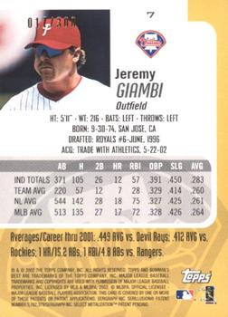 2002 Bowman's Best - Blue #7 Jeremy Giambi  Back