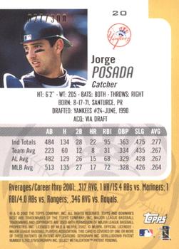 2002 Bowman's Best - Blue #20 Jorge Posada  Back
