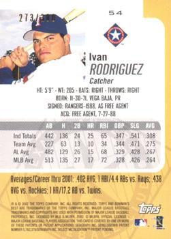 2002 Bowman's Best - Blue #54 Ivan Rodriguez  Back