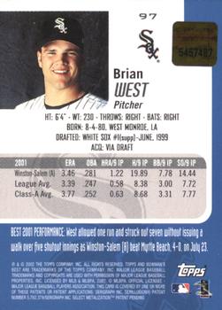 2002 Bowman's Best - Gold #97 Brian West Back