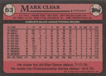 1989 Topps #63 Mark Clear Back