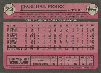 1989 Topps #73 Pascual Perez Back