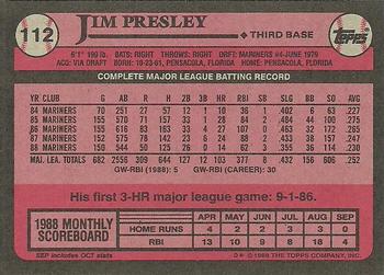 1989 Topps #112 Jim Presley Back