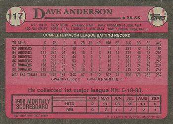 1989 Topps #117 Dave Anderson Back