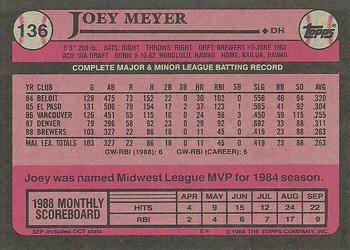 1989 Topps #136 Joey Meyer Back