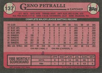 1989 Topps #137 Geno Petralli Back