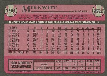 1989 Topps #190 Mike Witt Back