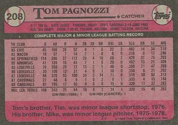 1989 Topps #208 Tom Pagnozzi Back