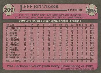1989 Topps #209 Jeff Bittiger Back