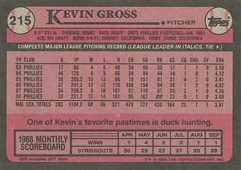 1989 Topps #215 Kevin Gross Back