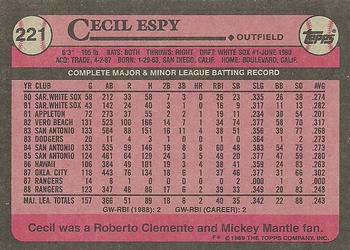 1989 Topps #221 Cecil Espy Back
