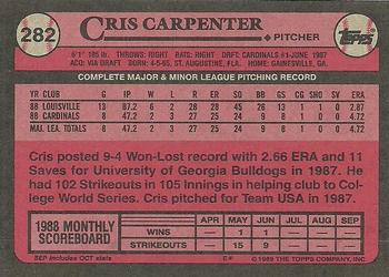 1989 Topps #282 Cris Carpenter Back
