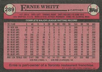 1989 Topps #289 Ernie Whitt Back
