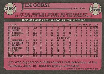 1989 Topps #292 Jim Corsi Back