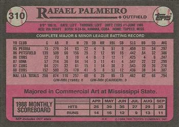1989 Topps #310 Rafael Palmeiro Back