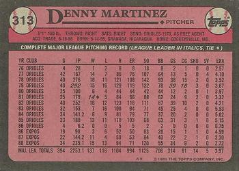 1989 Topps #313 Denny Martinez Back