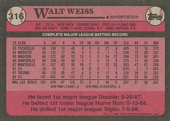1989 Topps #316 Walt Weiss Back