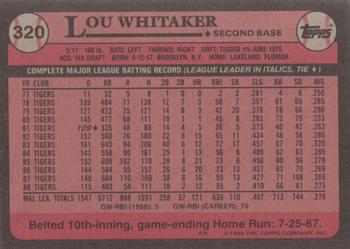 1989 Topps #320 Lou Whitaker Back