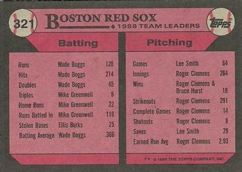 1989 Topps #321 Red Sox Leaders Back