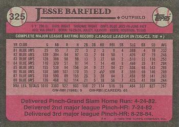 1989 Topps #325 Jesse Barfield Back