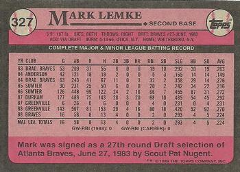 1989 Topps #327 Mark Lemke Back