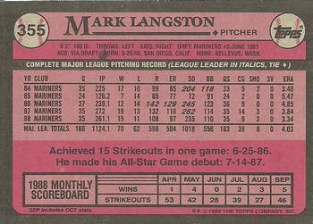 1989 Topps #355 Mark Langston Back